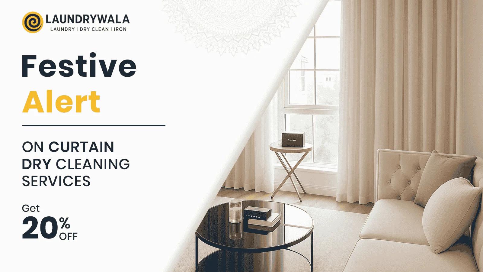 Laundrywala Solapur offer on curtain cleaning flat 20% OFF